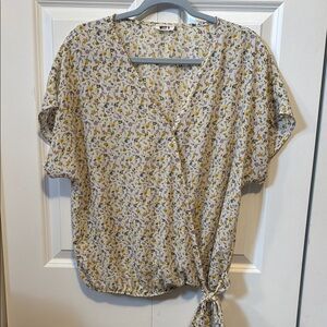 West K Floral Woven S/S Surplice Top in Yellow Ditsy